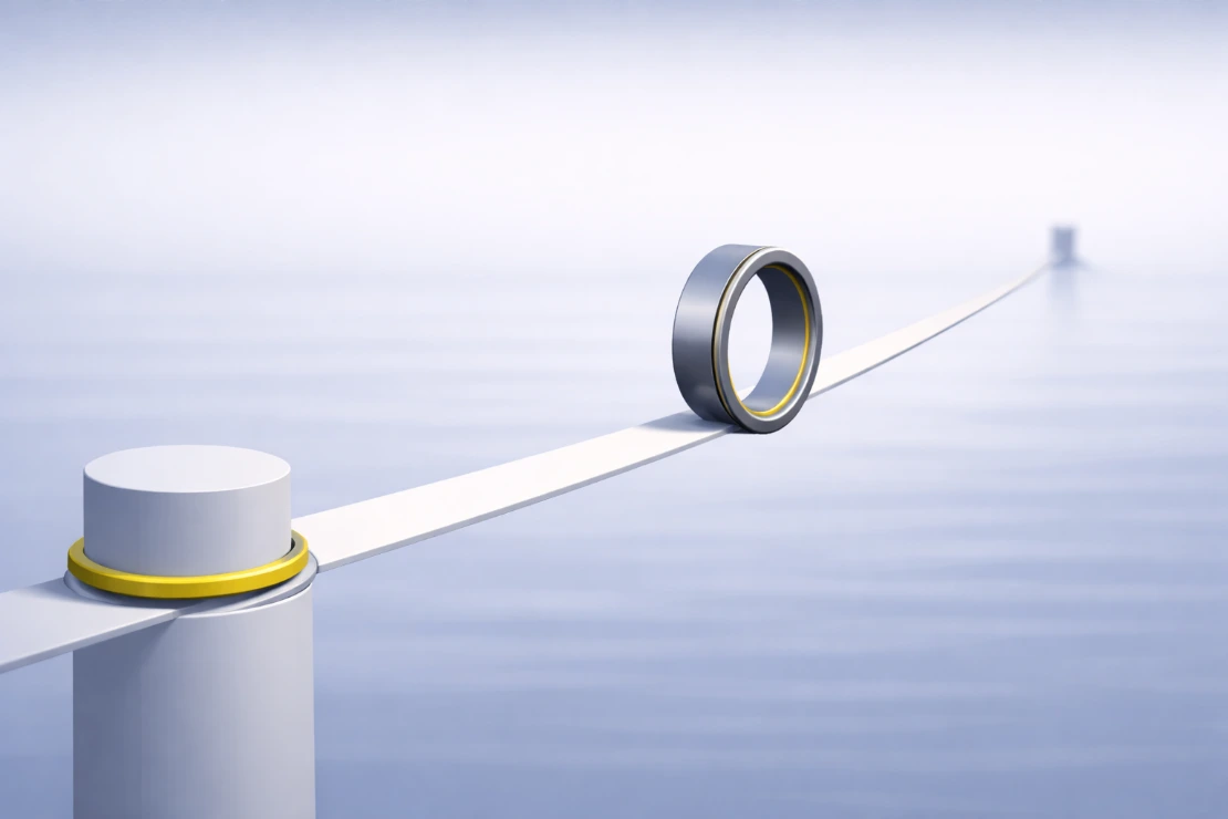 Metal ring rolling on suspended rope