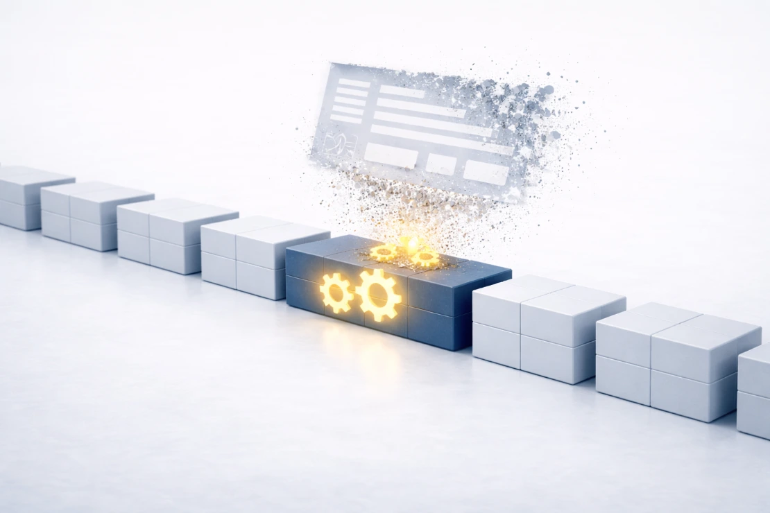 Illustration of a blockchain where one interface disappears.