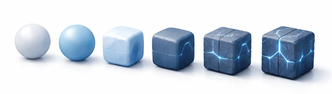 Illustration of objects transforming over time