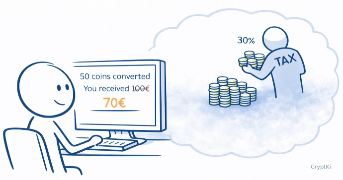 Illustration showing taxes applied when selling cryptocurrency