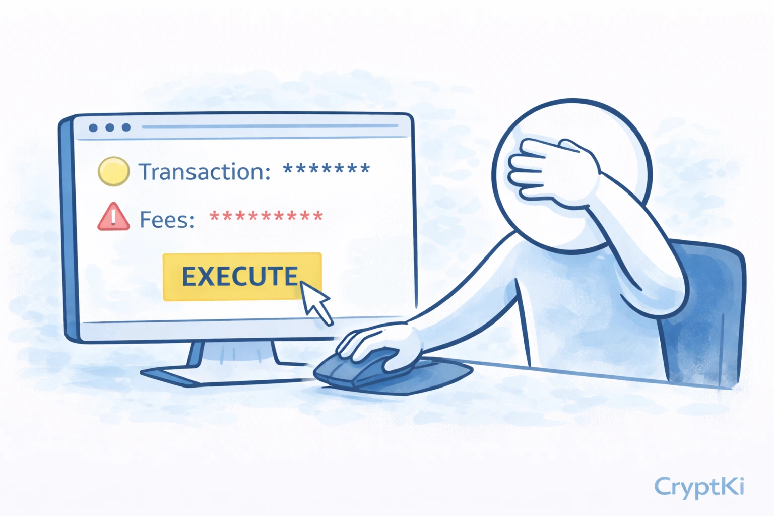 Illustration showing a user blindly approving a crypto transaction