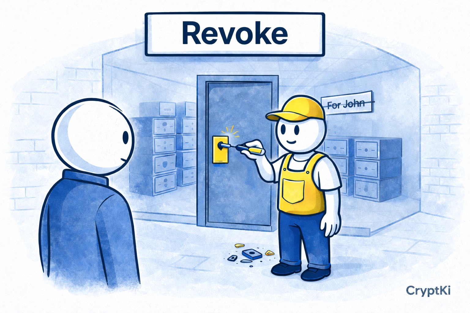 Illustration showing a someone blocking access to wallet funds